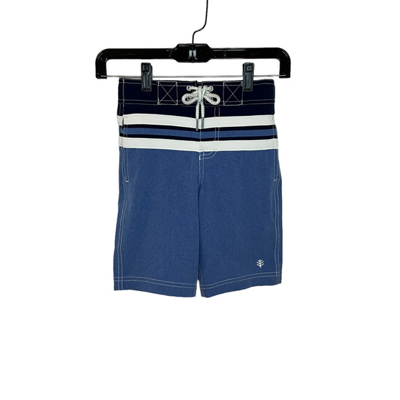 Coolibar Boys Size Small US 5-6 Island Swim Trunks UPF 50+ Blue Stripe BRAND NEW